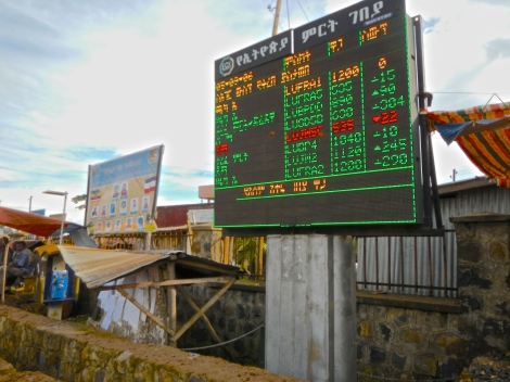 ECX Commodity Prices Published on an electric ticker in Bonga, Keffa Zone.